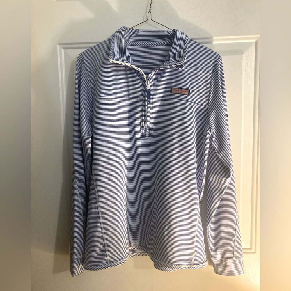 Vineyard Vines Blue/White Striped Sankaty Half-Zip Shirt